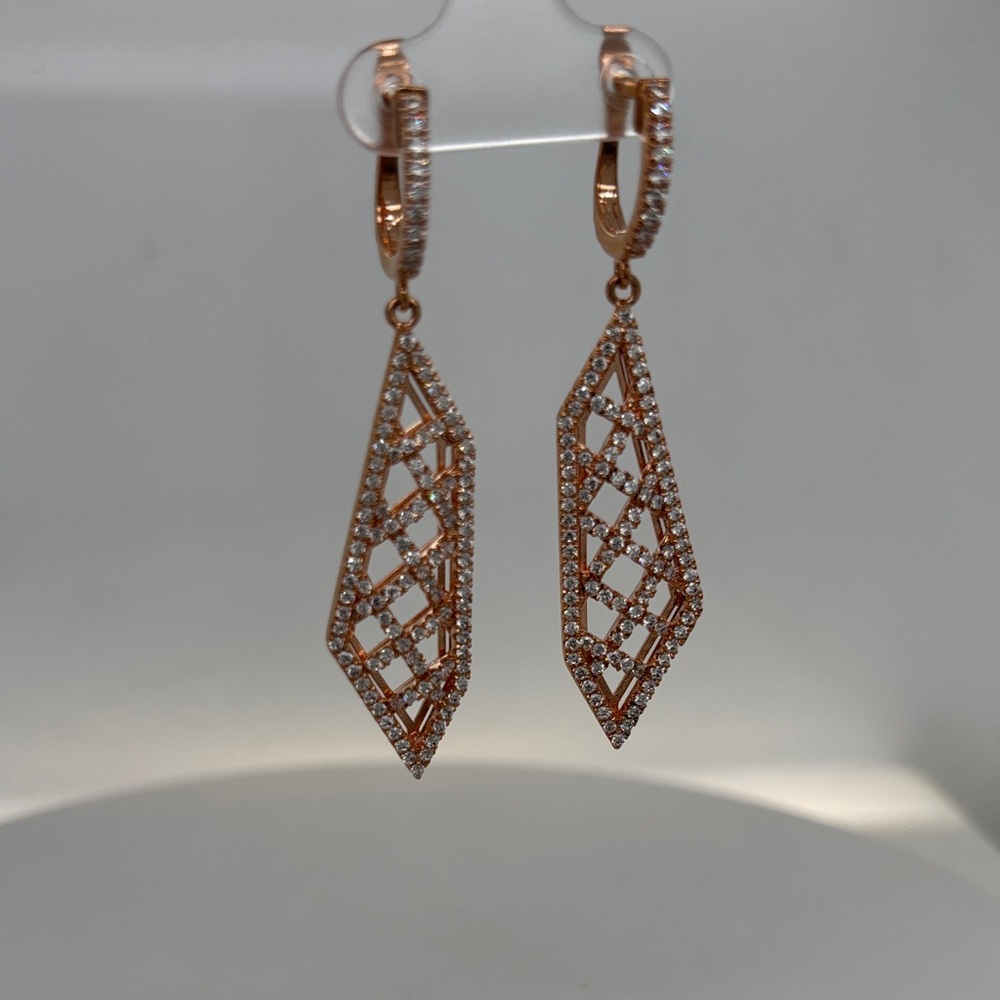 Rose Gold Lattice Drop Earrings with Pavé Accents